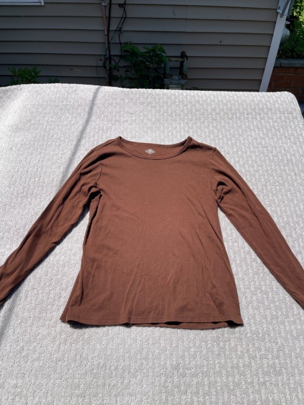St John's Bay Essential Tee Womens Large Brown Long Sleeve Crew Neck 100% Cotton